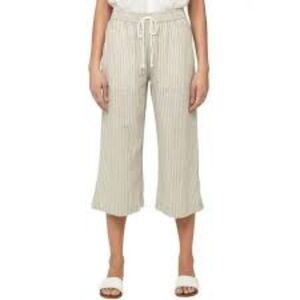 Beach Lunch Lounge Cream & White Stripped Linen Pull On Ankle Pants size XXL